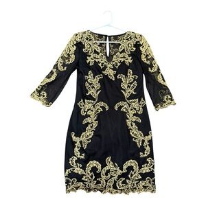 Karen Millen Black Gold Embellished Formal Royal Brocade Royal Sheath Dress 10